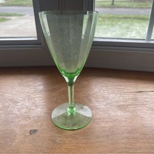 Vintage Green Uranium Glass Pedestal Wine Goblet Glass